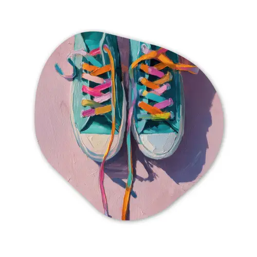 Sneakers - Veters - Kleurrijk - Schaduw Wandcirkel Organisch Plexiglas middel -3d