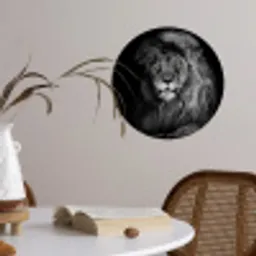 Leeuw - Ogen - Oranje - Zwart wit - Dieren - Portret Wandcirkel behangsticker klein -sfeer3