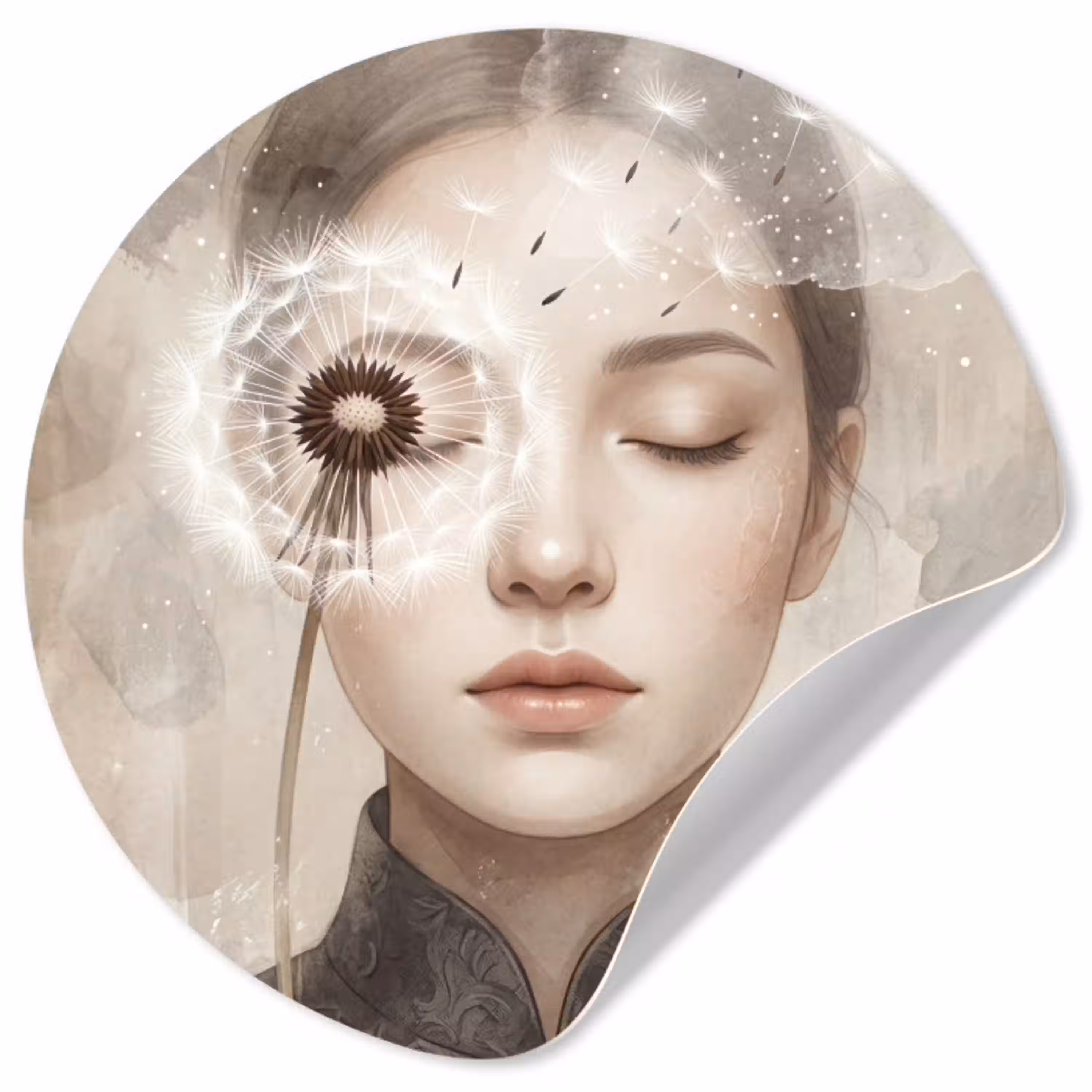 Vrouw - Sereen - Grijs Wandcirkel behangsticker klein -3d