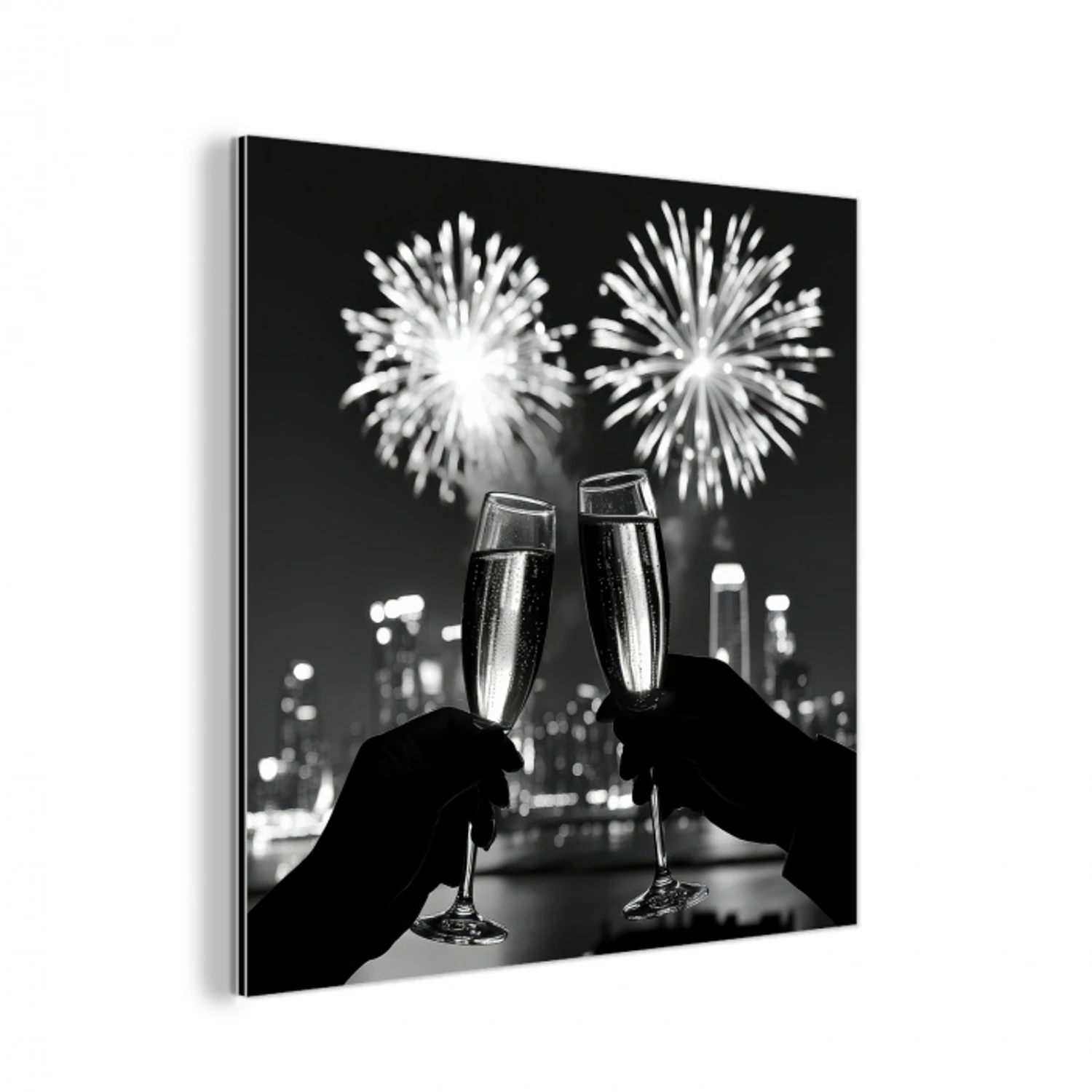 Vuurwerk - Proosten - Skyline - Champagne aluminium wit klein -3d
