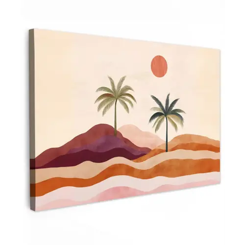 Palmbomen - Abstract - Zon - Heuvels canvas 2cm klein -z3d