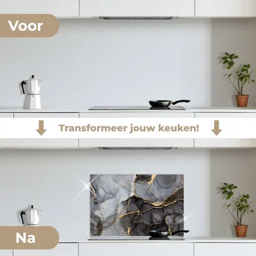 Marmer - Abstract - Goud - Grijs keuken achterwand spatscherm klein -voor_na_NL