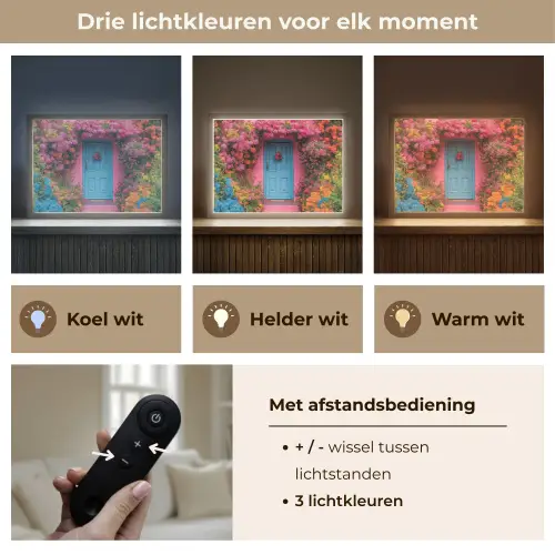 Bloemen - Deur - Roze Light Box met batterij (Wandlamp) middel -USP_lichtkleurNL