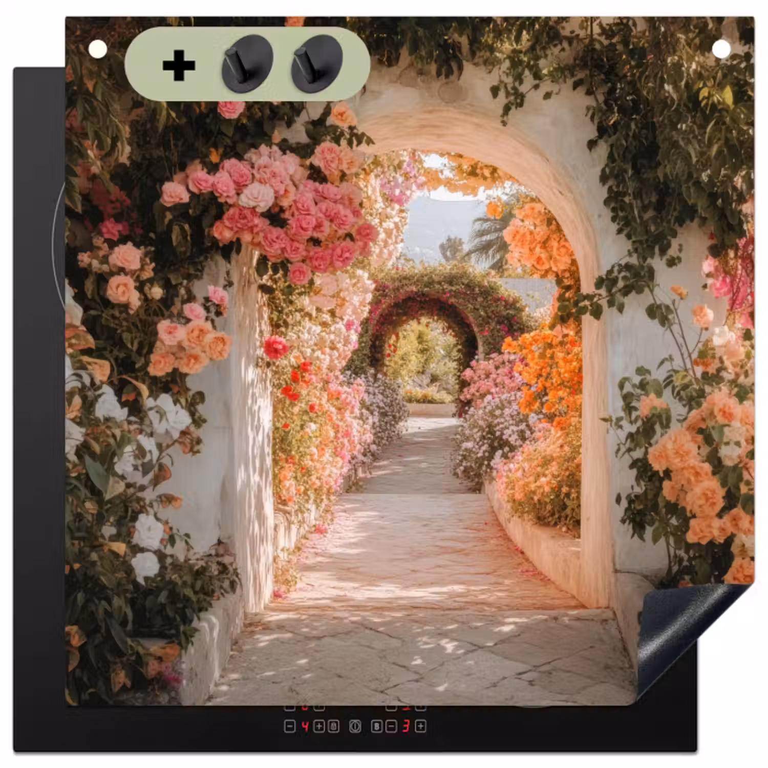 Inductie beschermer en spatscherm (2in1) - Doorkijk - Boog - Bloemen - Pastel