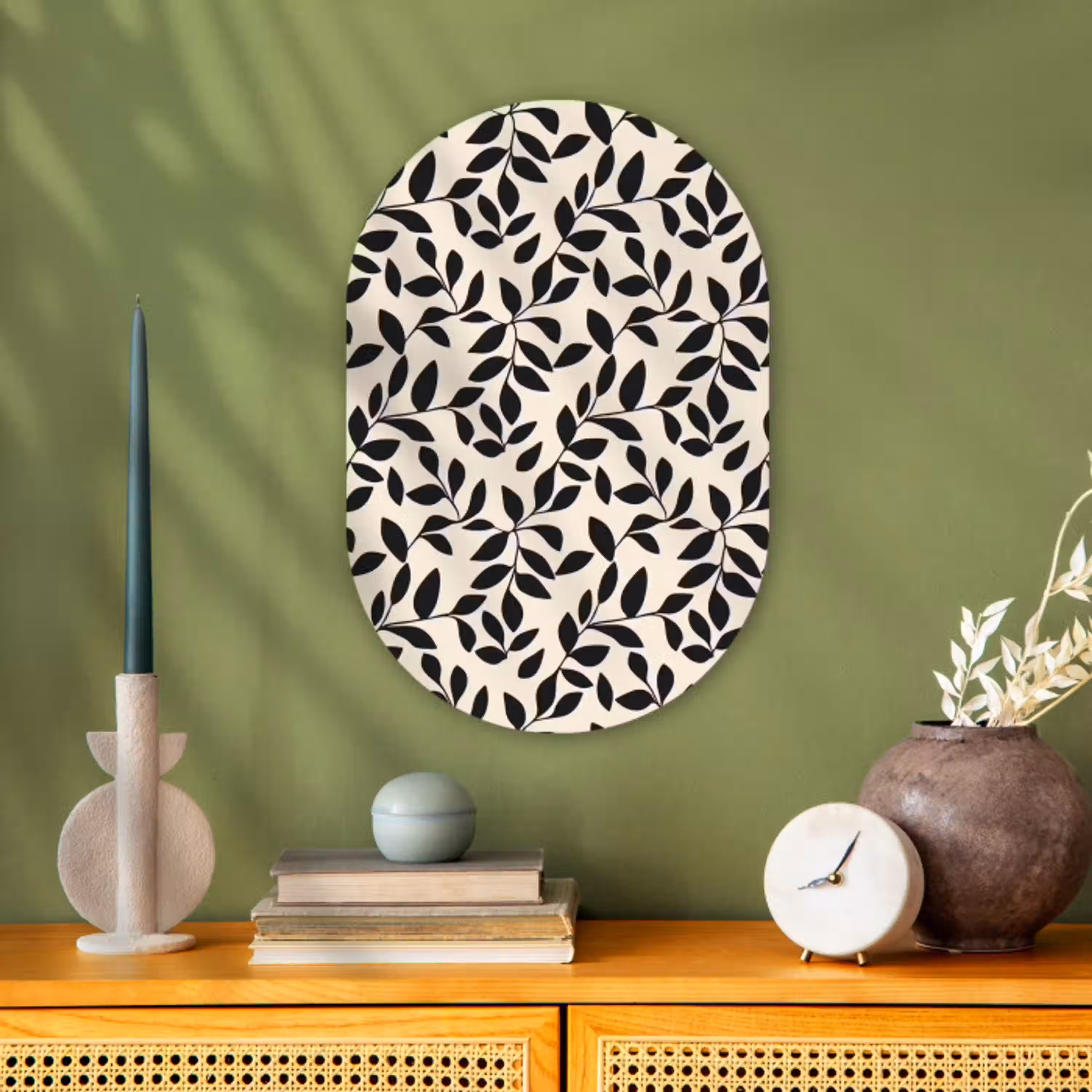 Elegant - Patroon - Zwart - Beige Wandcirkel Ovaal Forex klein 630 -sfeer2