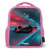 Raceauto - Baan - Neon - Verlichting Kinderrugzak - Roze middel -3d