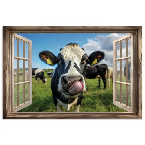 Doorkijk - Koe - Weiland - Dieren - Natuur poster papier klein -3d