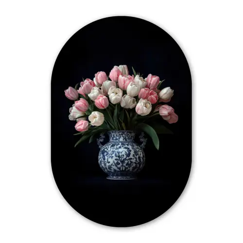 Bloemen - Roze - Tulpen - Vaas Wandcirkel Ovaal Forex klein -3d