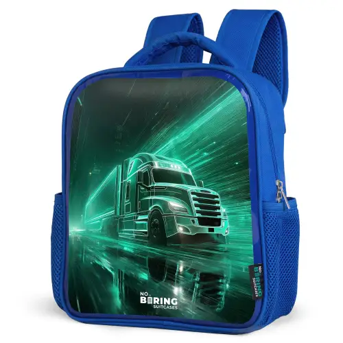 Vrachtwagen - Neon - Groen - Stad Kinderrugzak - Blauw middel -schuin