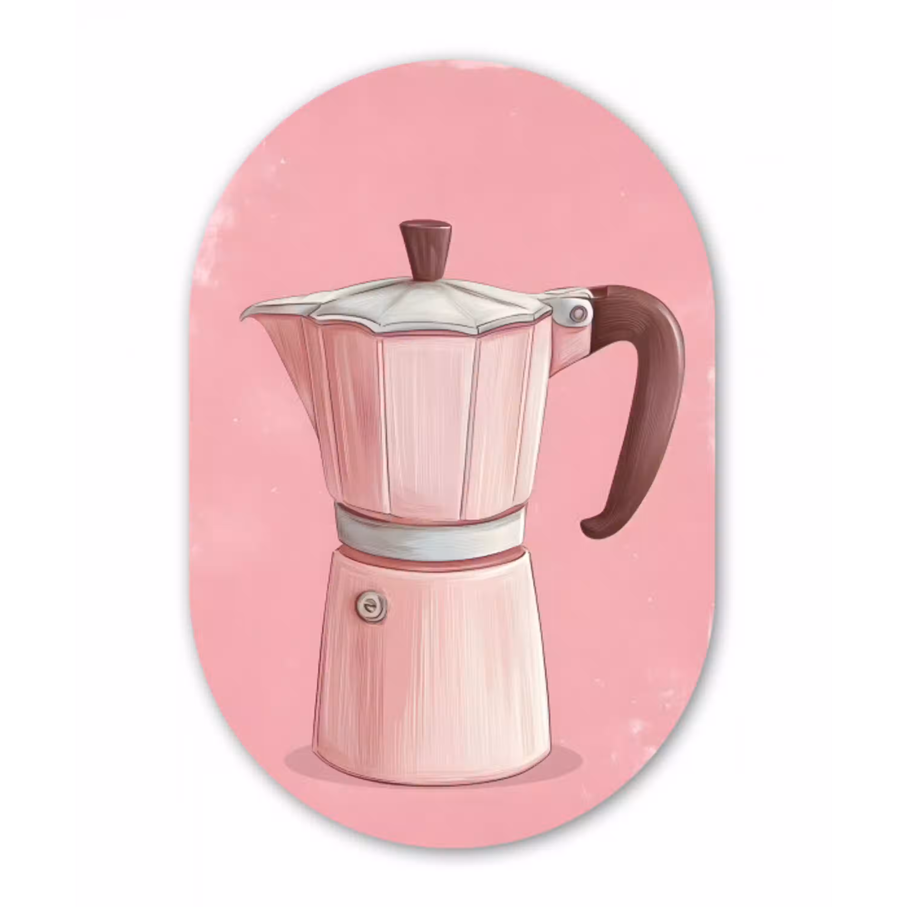 Roze - Mokkapot - Illustratie - Koffie Wandcirkel Ovaal Glas middel -3d
