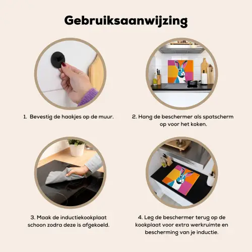Haas - Kleurvakken - Oren - Roze Inductie beschemer met haakjes middel -ky-gebruik-nl