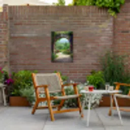 Doorkijk - Landschap - Bloemen - Pad - Uitzicht Tuinposter op houten frame 2 cm dik klein -sfeer3