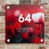Rode tulpen - Modern Naambord Vierkant klein -sfeer2