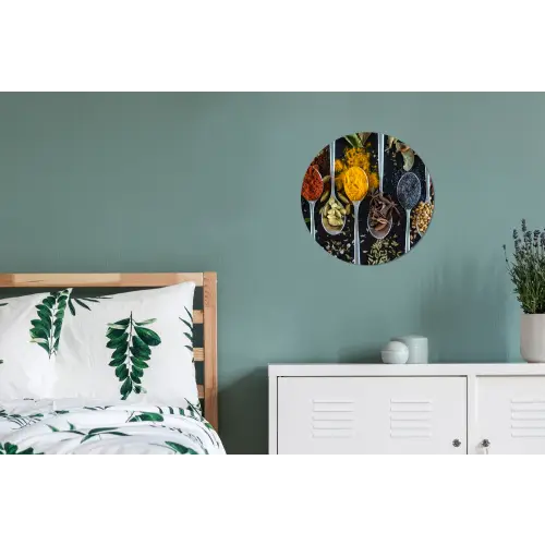 Kruiden - Lepel - Specerijen - Zwart - Keuken Wandcirkel aluminium klein -slaapkamer