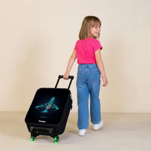 Lichtgevend vliegtuig Kinderkoffer - Zwart klein -sfeer1