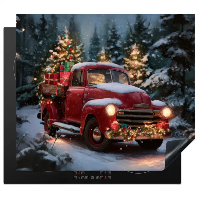 Kersttruck - Sneeuwbos - Rood Inductie beschermer vinyl 3mm middel -3d