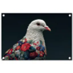 Duif - Bloemen - Wit - Zwart tuinposter los doek klein -3d