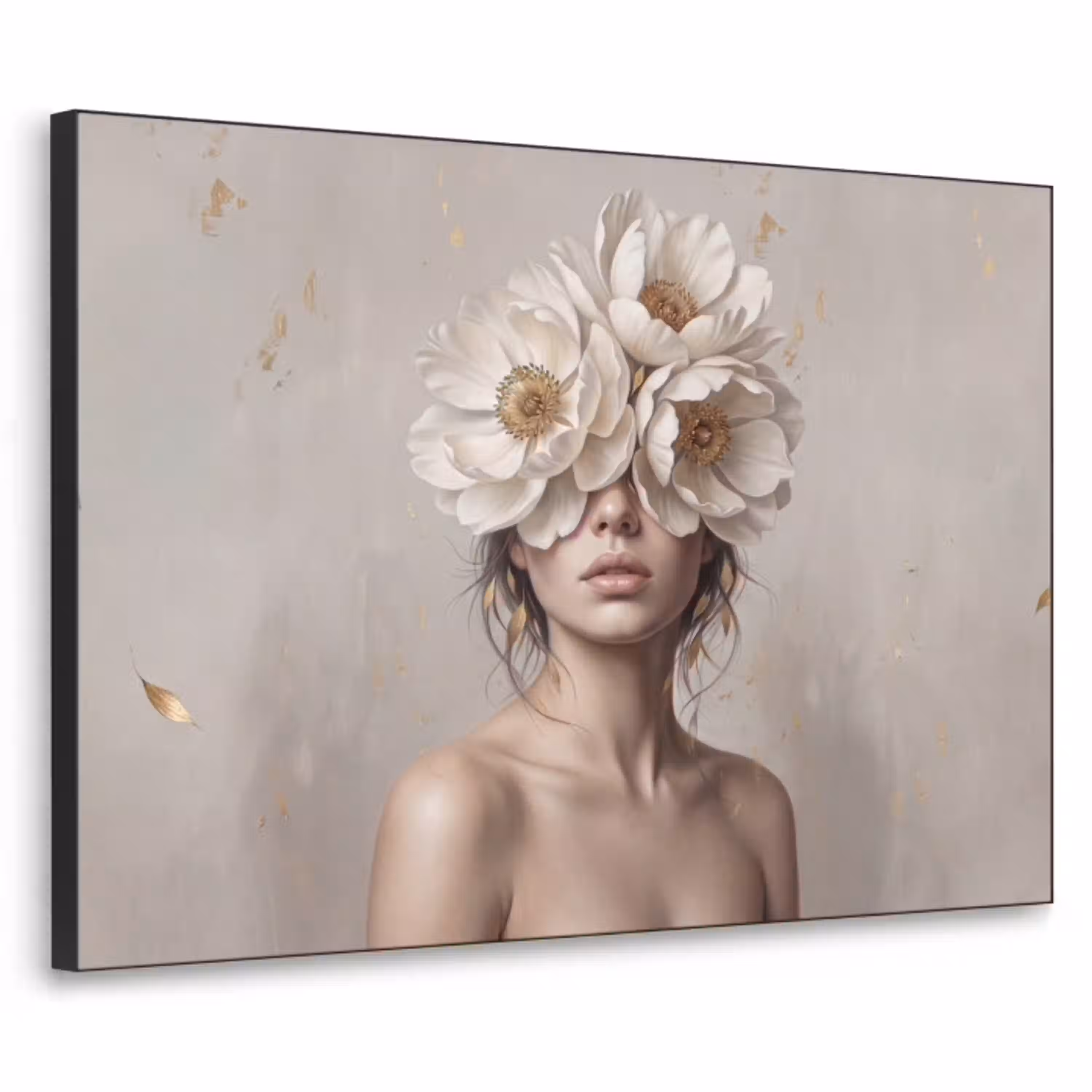 Vrouw - Pioenroos - Wit Textielframe zwart klein -3d