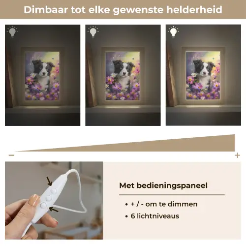 Hond - Bloemen - Natuur - Puppy - Bordercollie Light Box met kabel klein -USP_dimbaarNL
