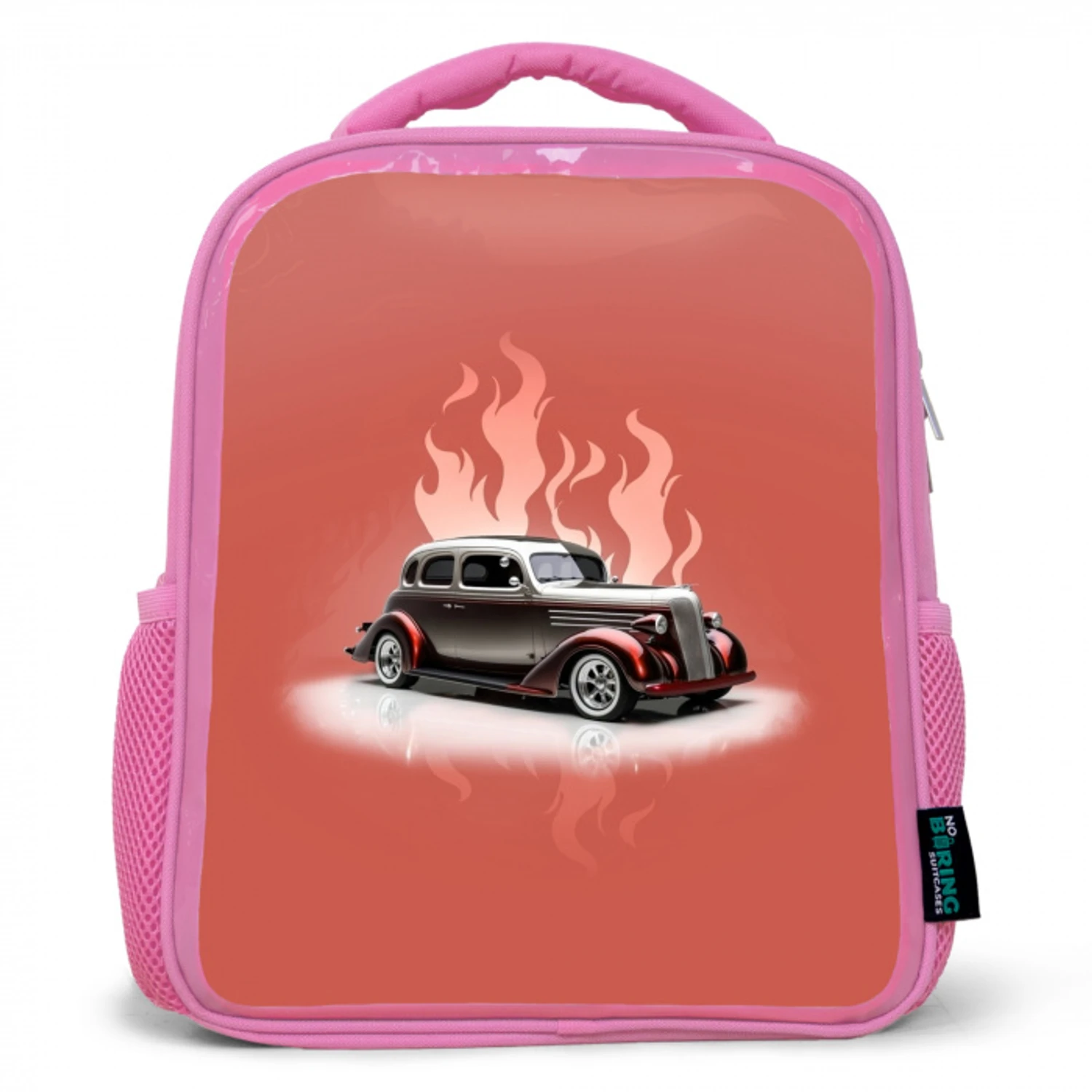 Grijze auto met roze vlammen Kinderrugzak - Roze middel -3d