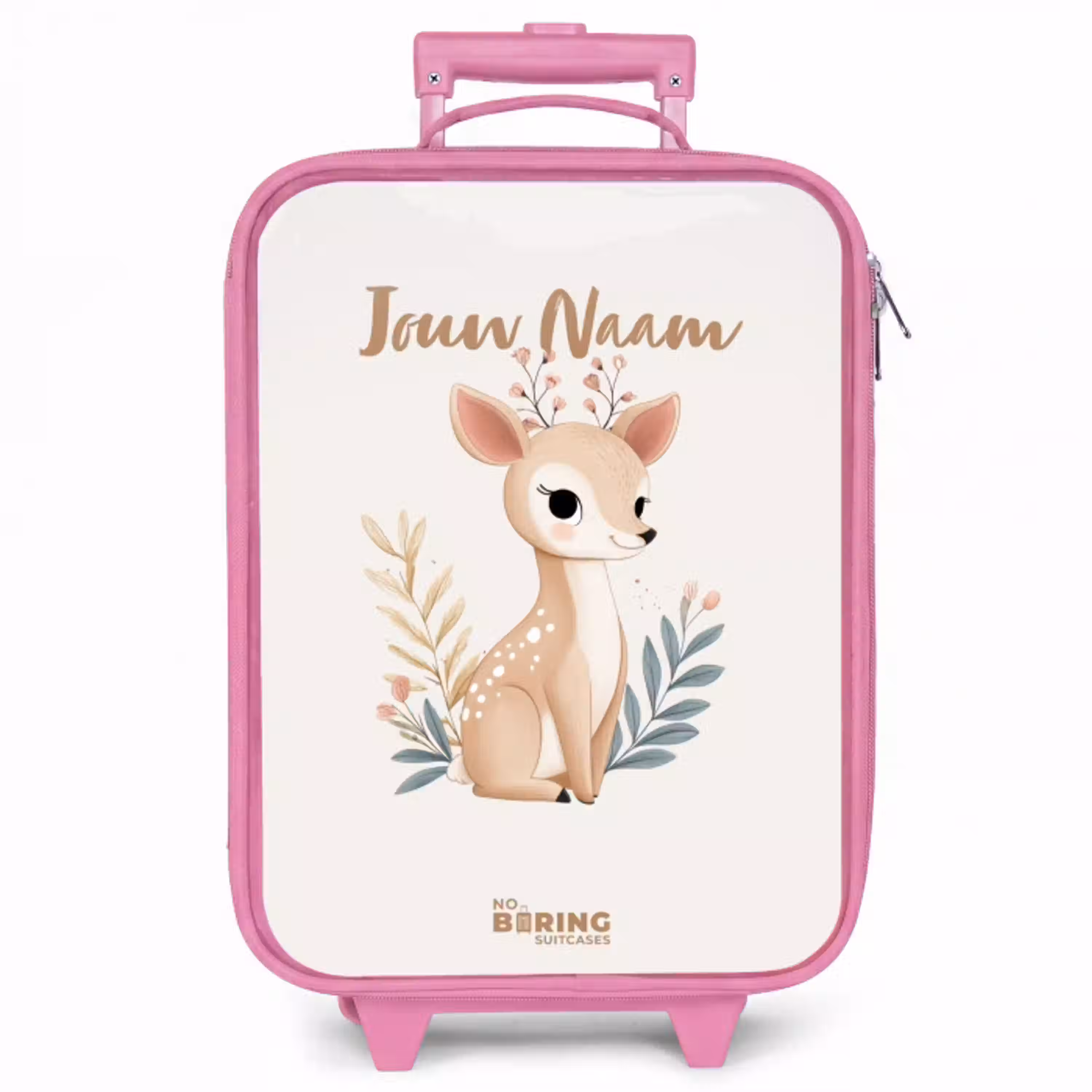 Hertje omringd door planten in beige tinten Kinderkoffer - Roze klein -zzz_website3d