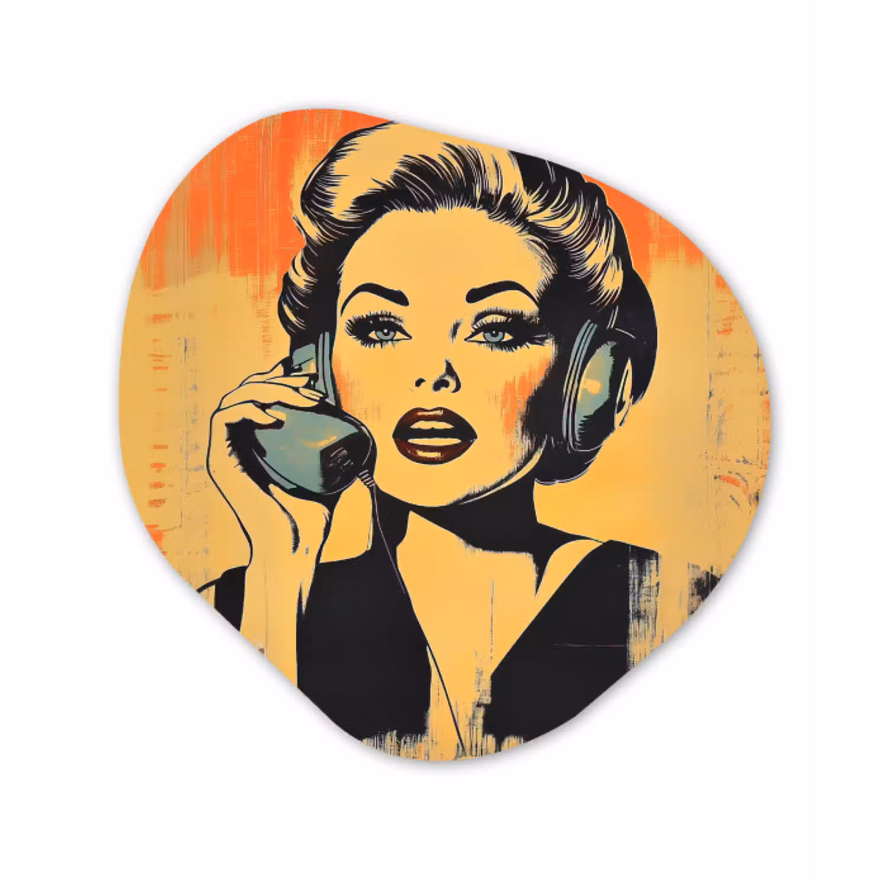 Retro - Vrouw - Koptelefoon - Oranje Wandcirkel Organisch Plexiglas middel -3d