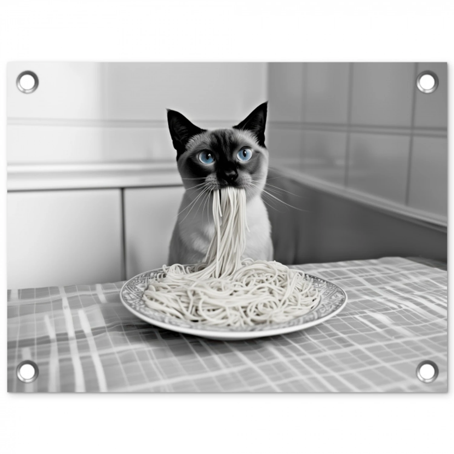 Kat - Siamees - Zwart Wit - Schattig - Dieren tuinposter los doek klein -3d