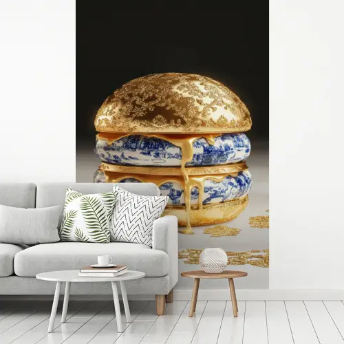 Delftsblauw - Goud - Burger fotobehang vinyl groot -woonkamer