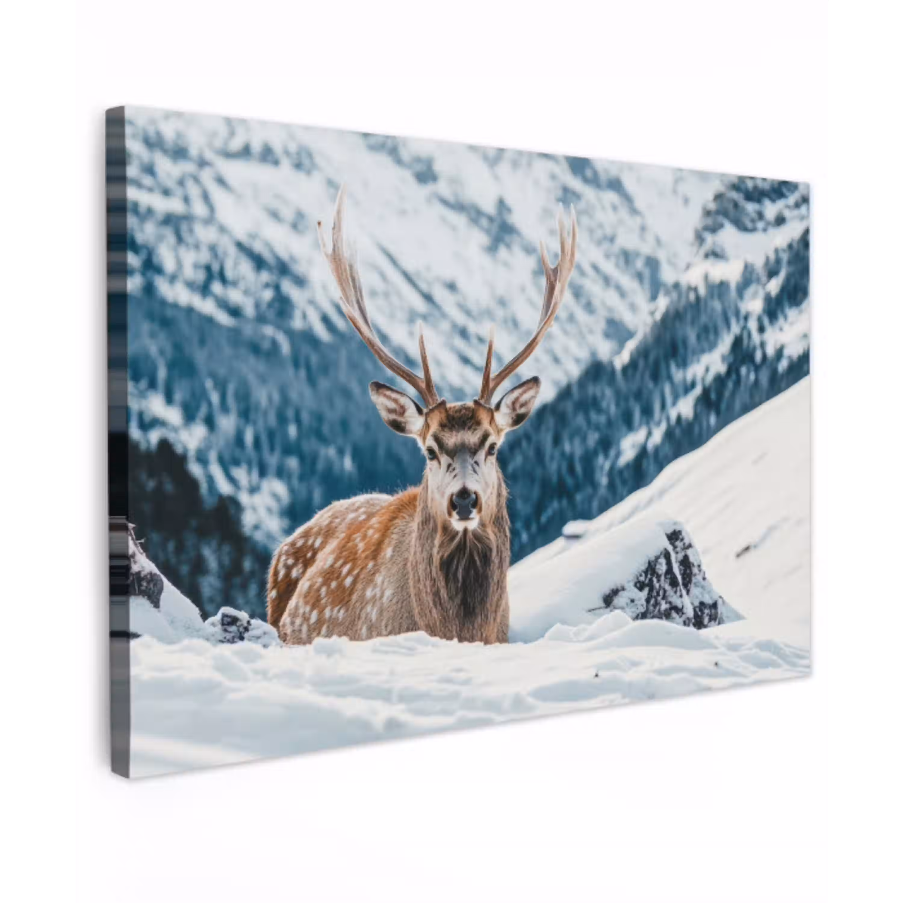Hert - Landschap - Winter - Natuur - Dieren - Bergen Tuinposter op houten frame 2 cm dik klein -3d