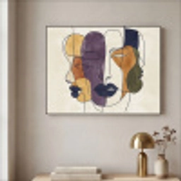 Abstract - Overlappende gezichten - Paars - Donkergroen Textielframe - compleet frame klein -sfeer2