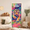 Bunter Tiger im Pop-Art-Stil mit personalisierbarem Namensfeld. deurposter klein -sfeer2