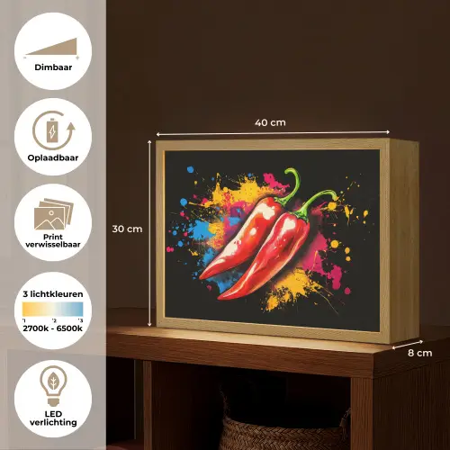 Peper - Graffiti - Verf - Abstract - Modern - Kleurrijk Light Box met batterij (Wandlamp) middel -USP_websiteoverzichtNL