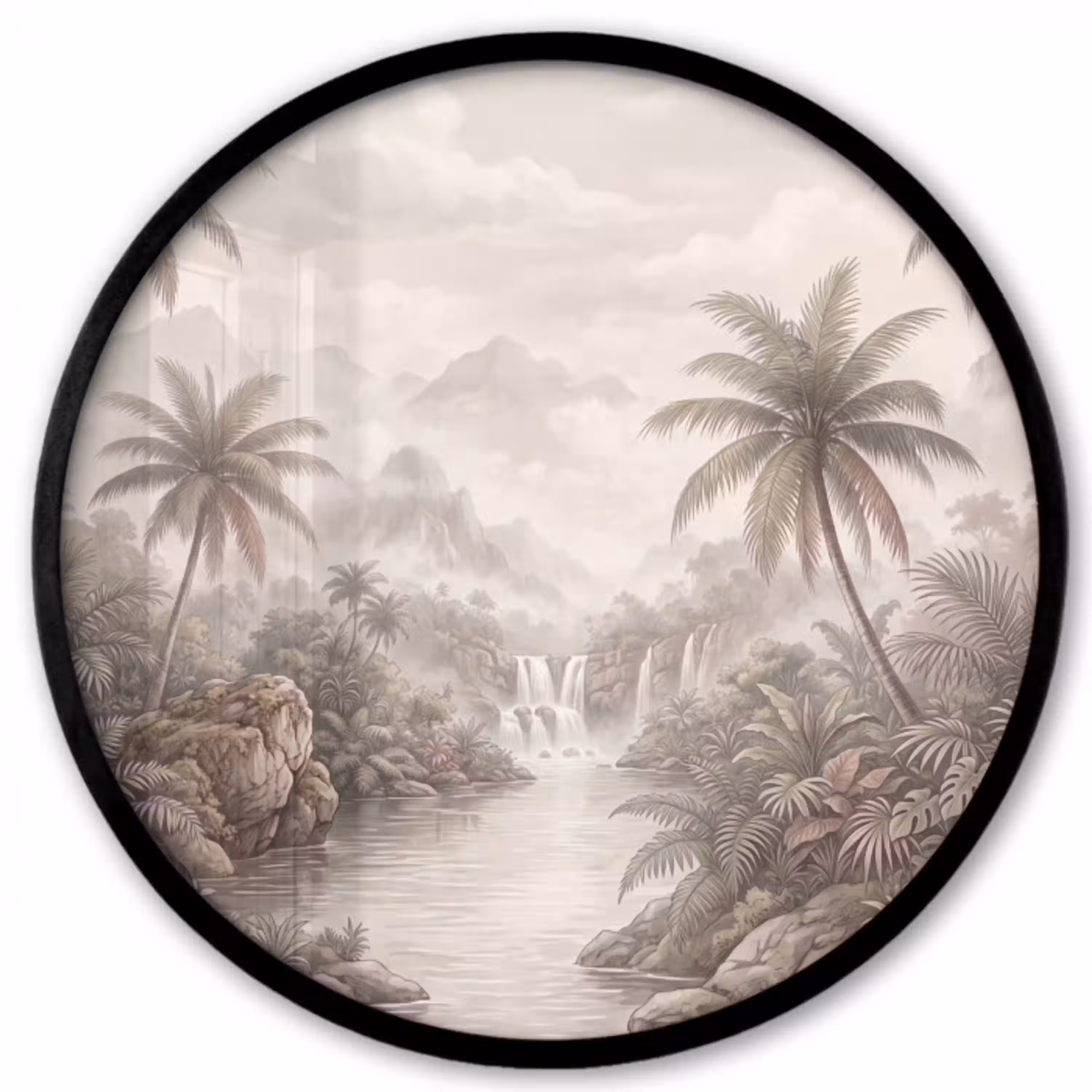 Jungle - Watervallen - Tropisch - Illustratie Fotolijst rond zonder passe partout klein -3d