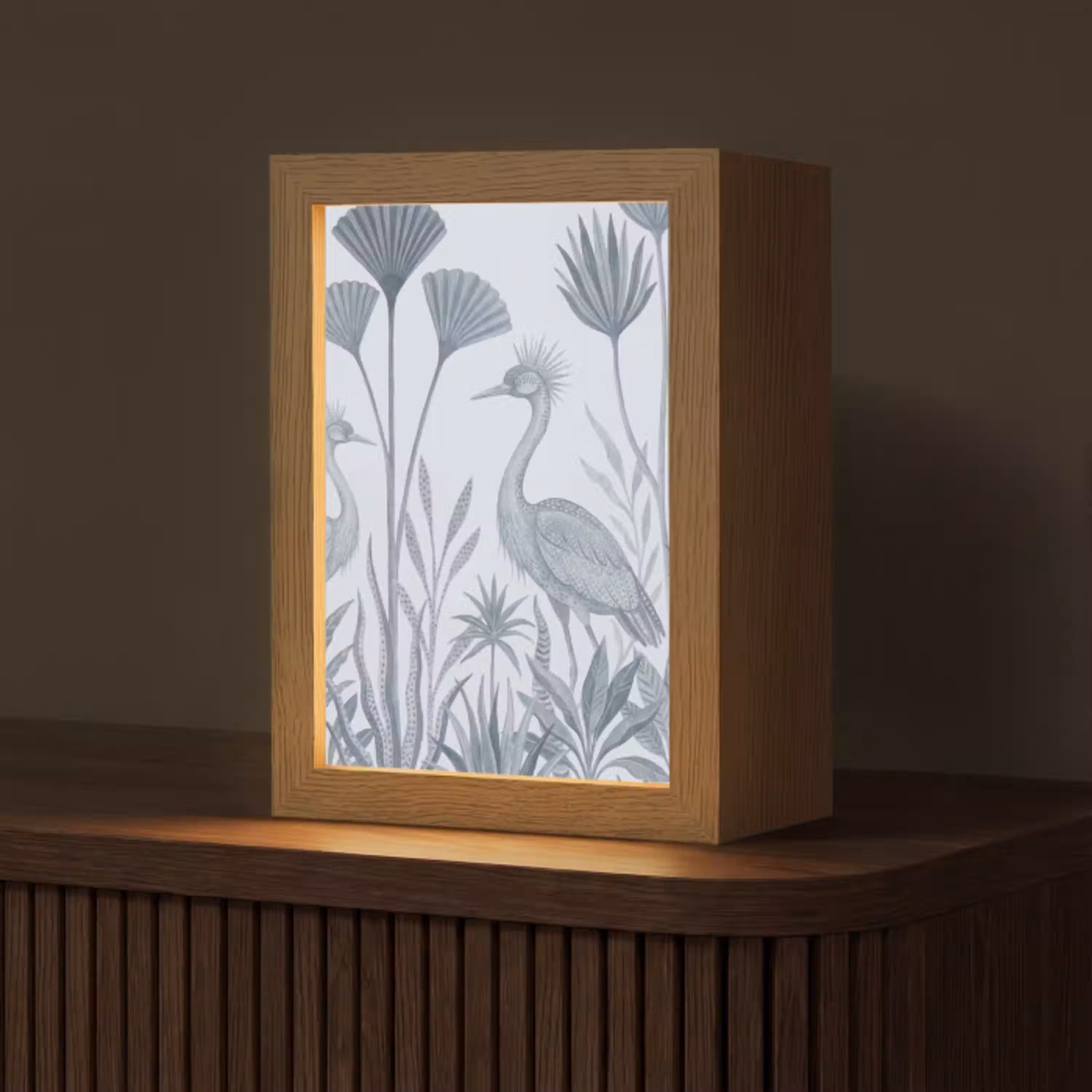 Vogel - Tropisch - Illustratie - Blauwgrijs - Natuur Light Box met kabel (Tafellamp) klein -z3d_website