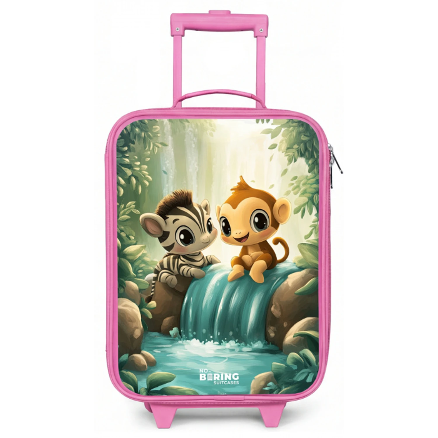 Zebra - Aapje - Waterval - Rotsen Kinderkoffer - Roze klein -zz3dotto