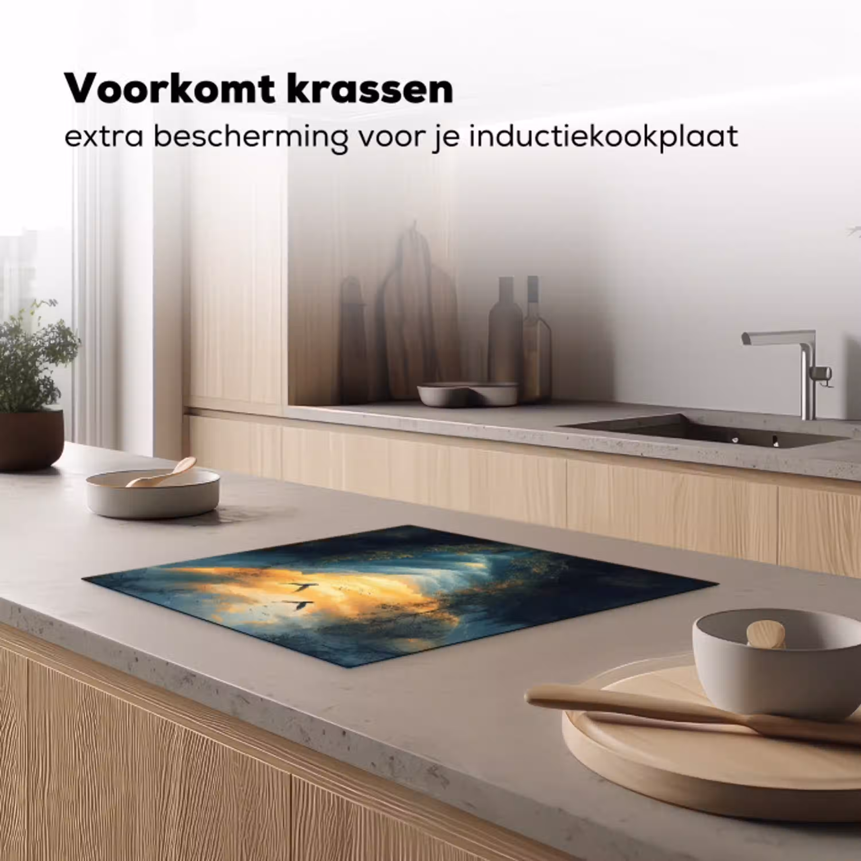 Vogels - Zon - Bomen - Groen Inductie beschermer vinyl 3mm middel -sfeer1