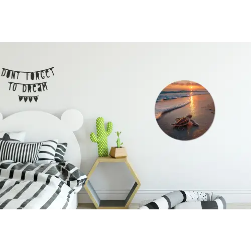 Schildpad - strand - Zonsondergang Wandcirkel aluminium klein -kinderkamer