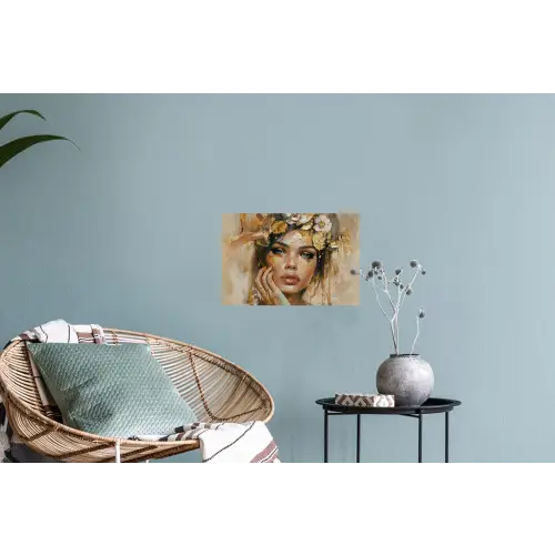 Vrouw - Bloemen  - Goud - Portret Muursticker klein -plant