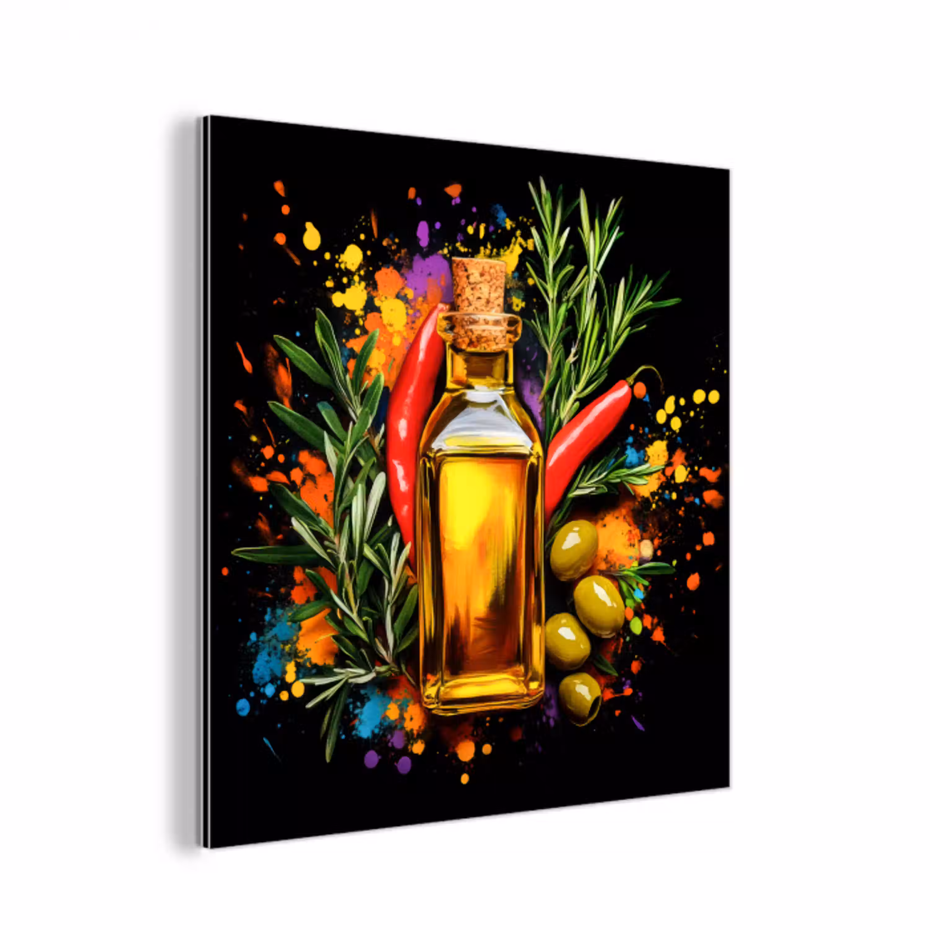 Olijfolie - Graffiti - Peper - Olijven - Modern aluminium wit klein -3d