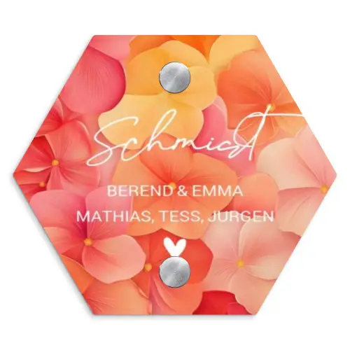 Oranje bloemenmix - Sierlijk Naambord Hexagon klein -3d