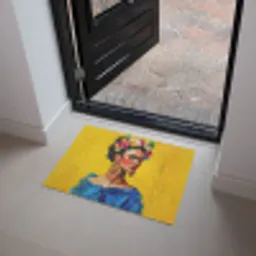 Frida Kahlo - Vrouw - Geel - Blauw - Bloemen Deurmat klein -sfeer5