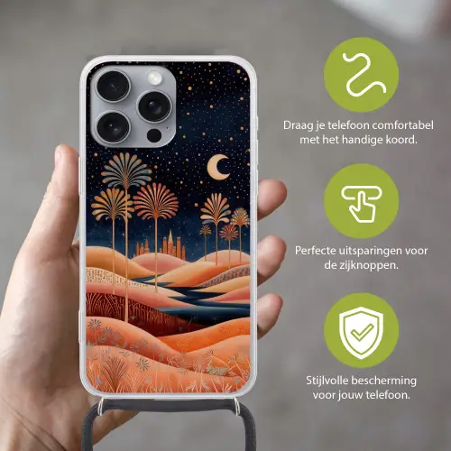 Sterrenhemel - Palmen - Rivier Hoesje iPhone 16 Pro Max met koord klein -sfeer2_NL