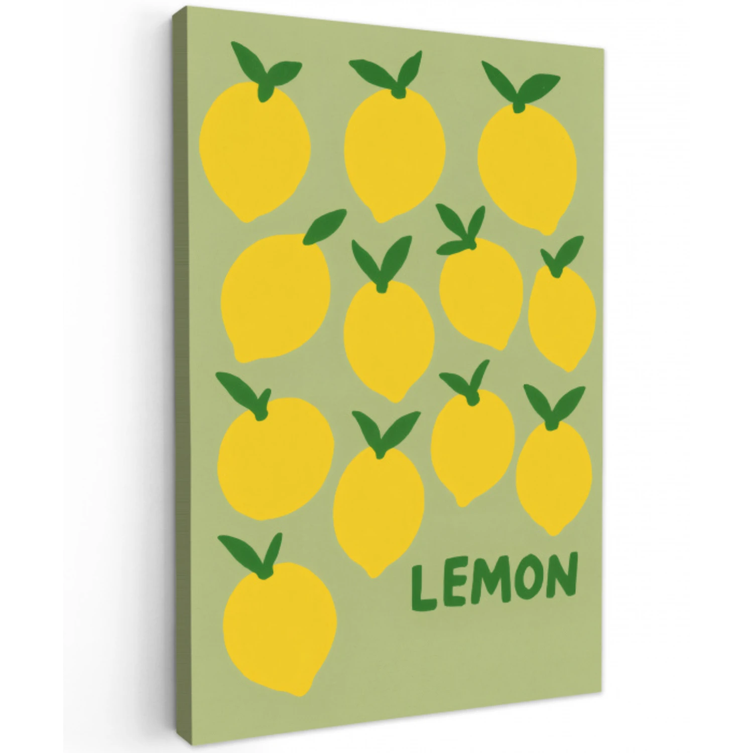 Citroenen - Blaadjes - Geel - Patroon Tuinposter op houten frame 2 cm dik middel -3d