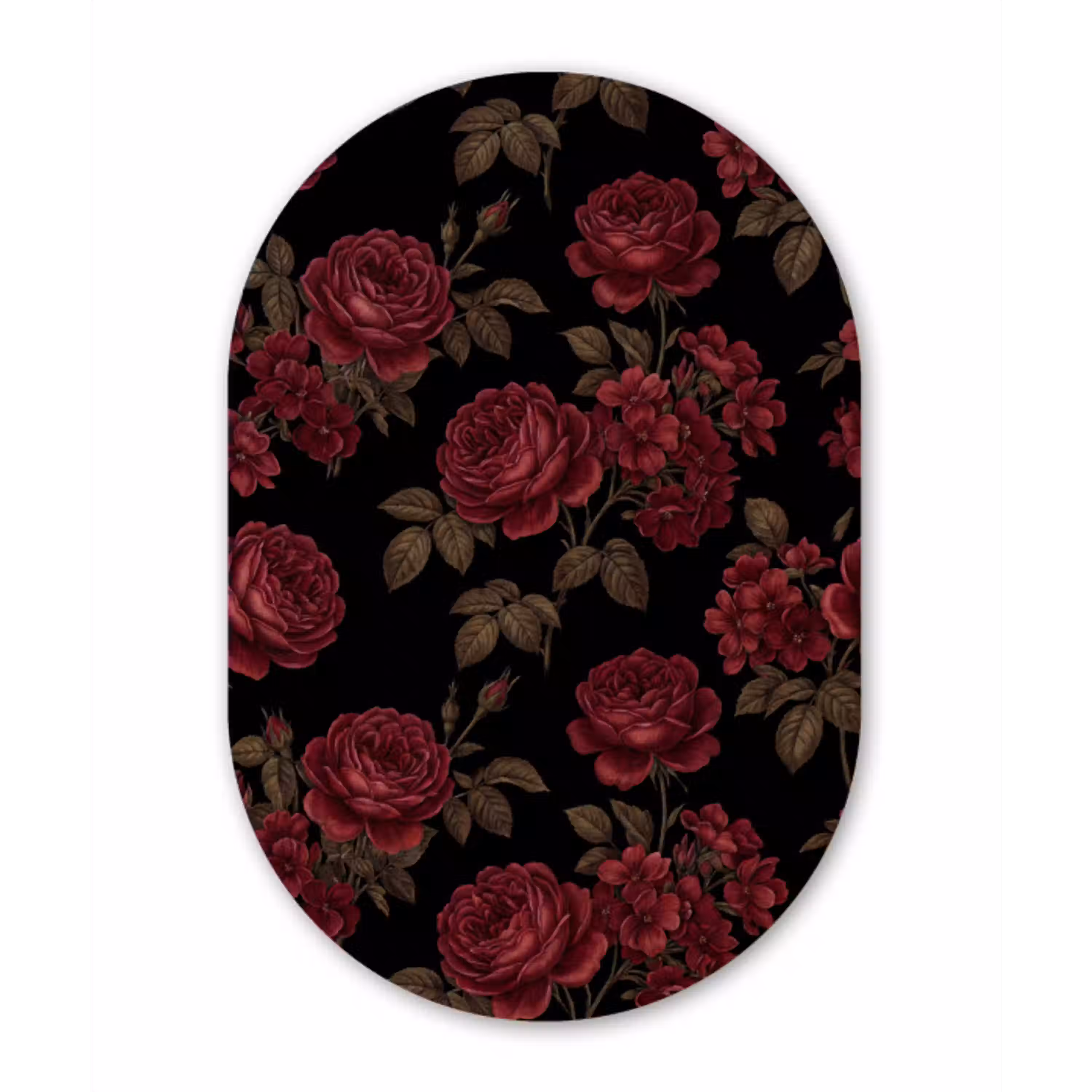 Bloemen - Roos - Patroon - Klassiek - Rood Wandcirkel Ovaal Aluminium middel -3d