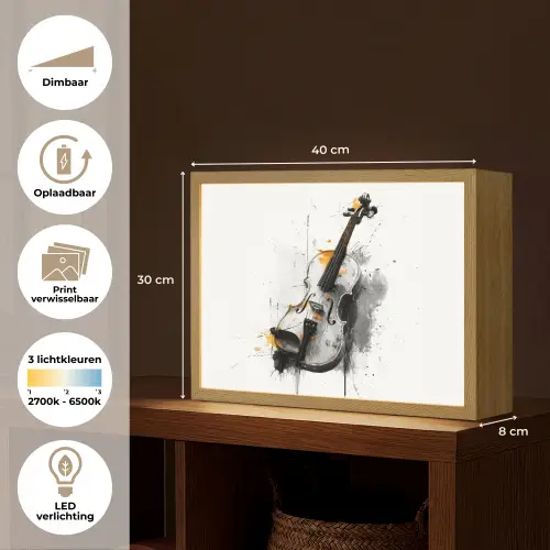 Viool - Oranje - Zwart - Penseelstreken Light Box met batterij (Wandlamp) middel -USP_websiteoverzichtNL