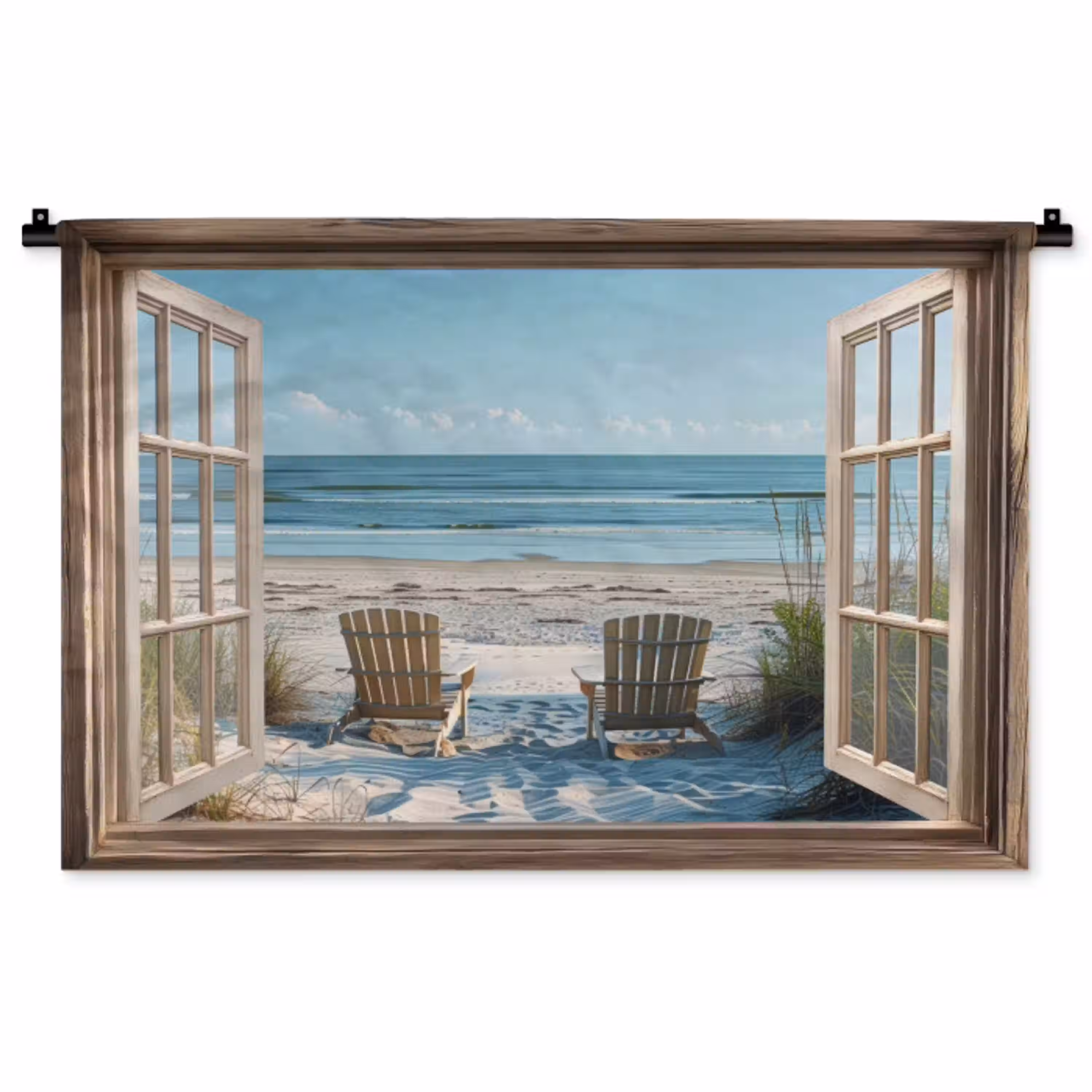 Doorkijk - Strandstoelen - Duinen - Zee - Natuur Wandkleed katoen middel -zz3d