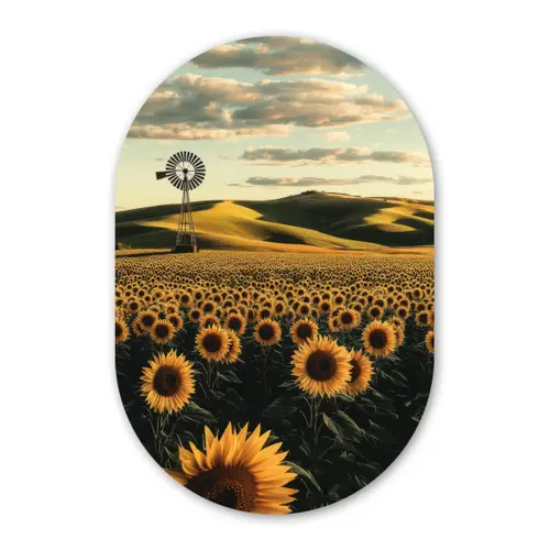 Zonnebloem - Veld - Windmolen Wandcirkel Ovaal Forex klein -3d