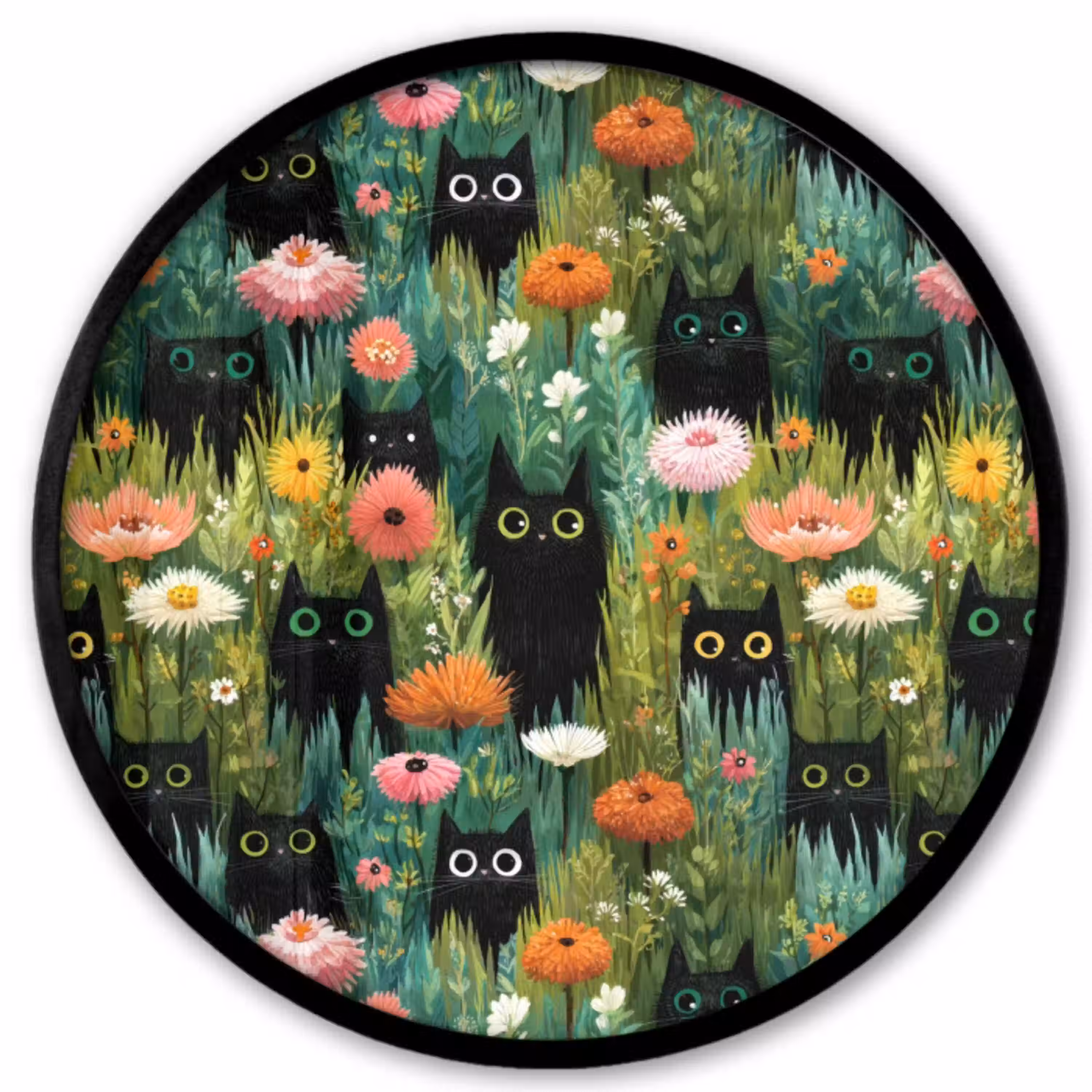 Katten - Bloemen - Kleurrijk Fotolijst rond zonder passe partout klein 856 -3d