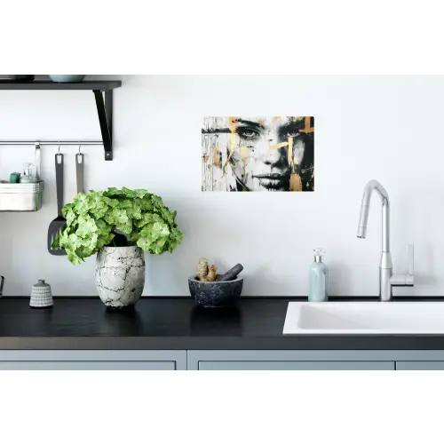 Portret - Vrouw - Penseelstreken - Goud Muursticker klein -keuken