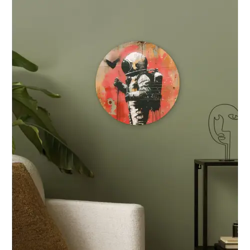 Graffiti - Astronaut - Street art - Ruimte - Banksy Wandcirkel kunststof plaat 5mm dik klein -sfeer3